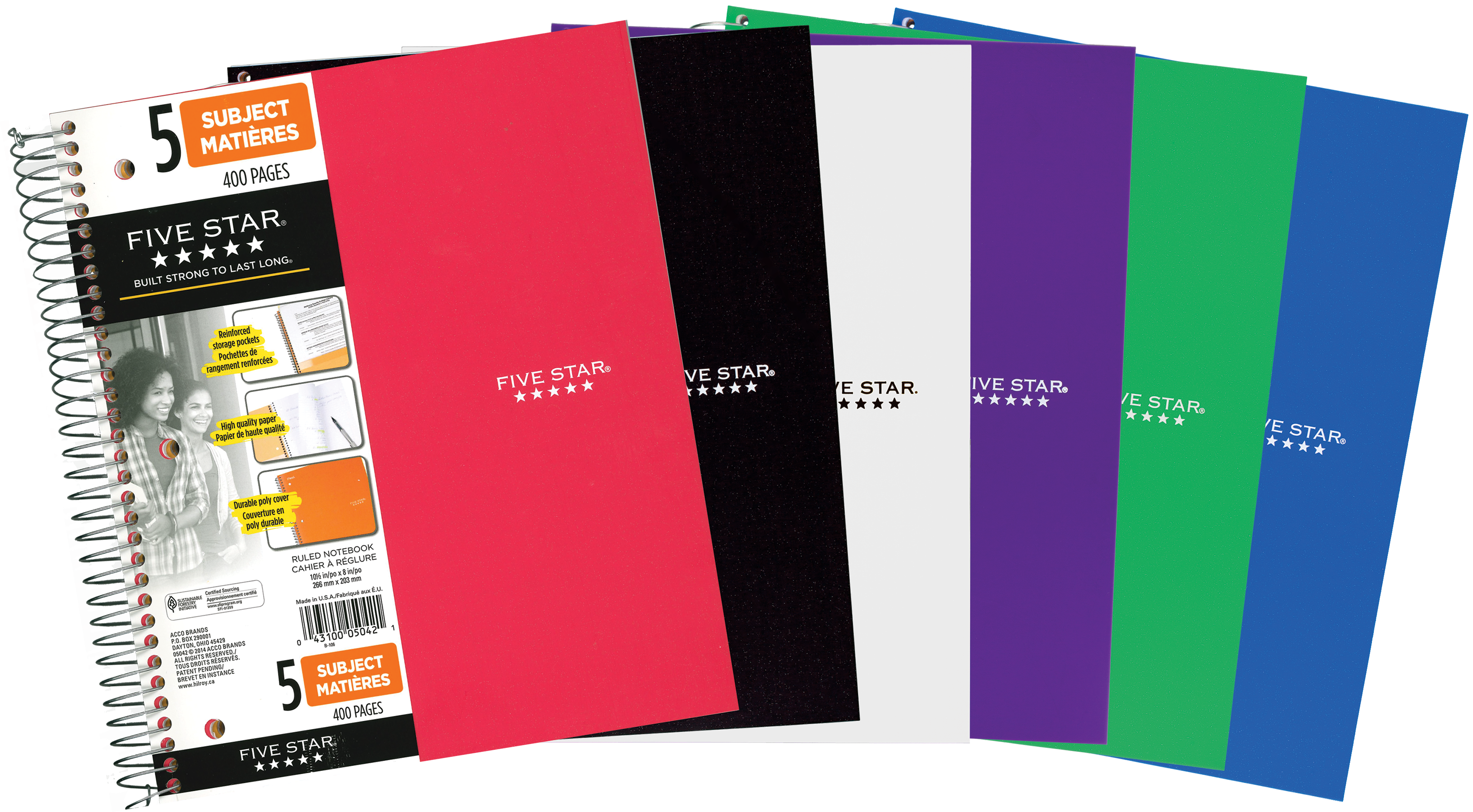 Five Star Wirebound, 5-Subject Notebook, 10-1/2