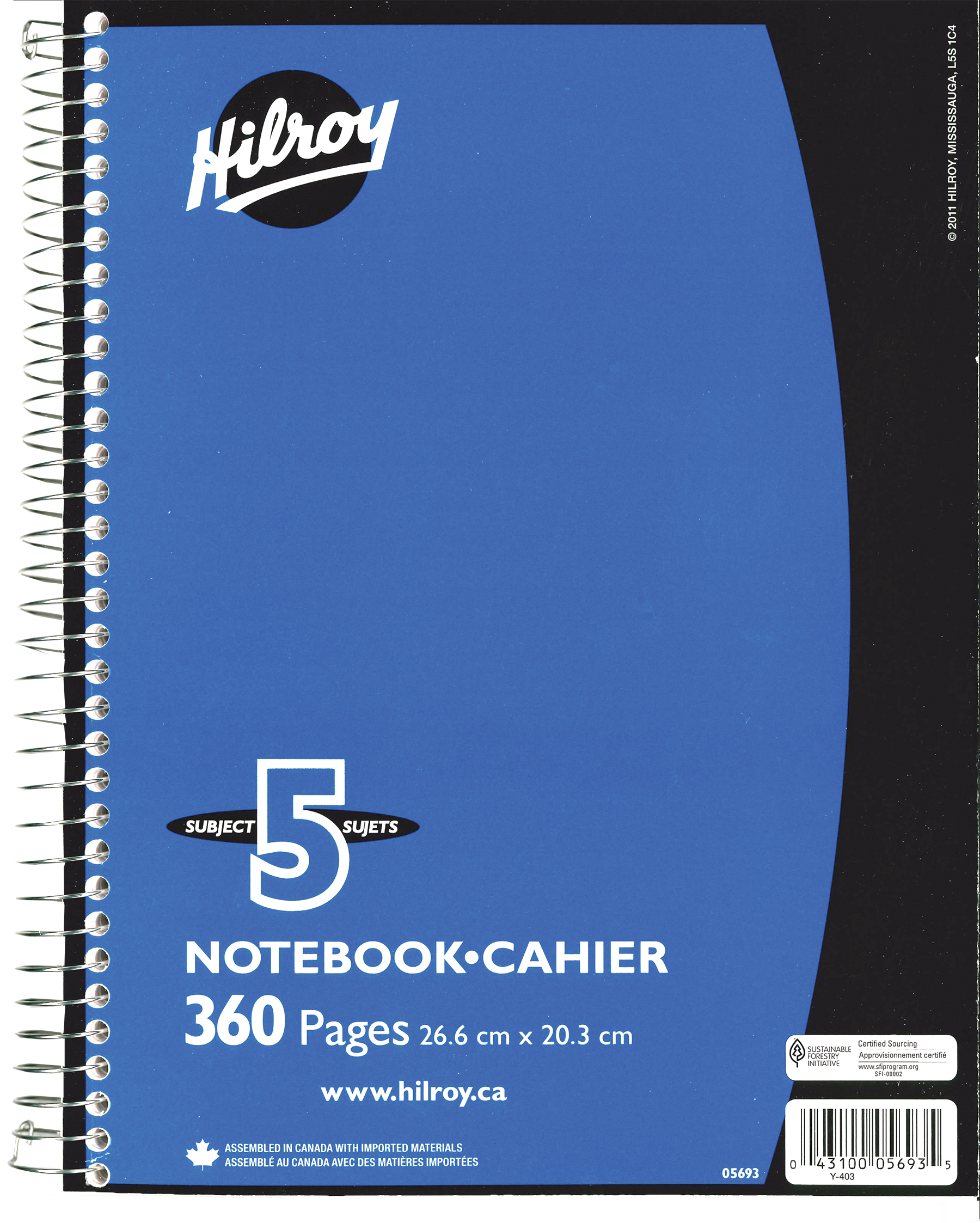 Hilroy 360pg Coil Notebook, 3 Hole With Margin, 5 Subject - ACCO Canada