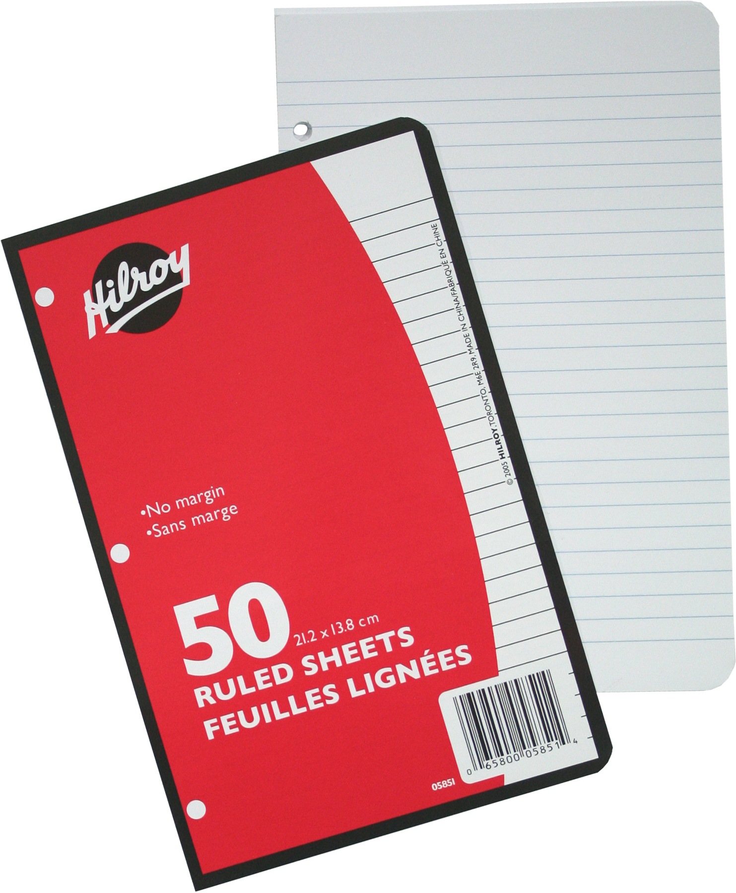 Hilroy Refill Paper, College Ruled, 3Hole Punched, 83/8 X 57/16Inch