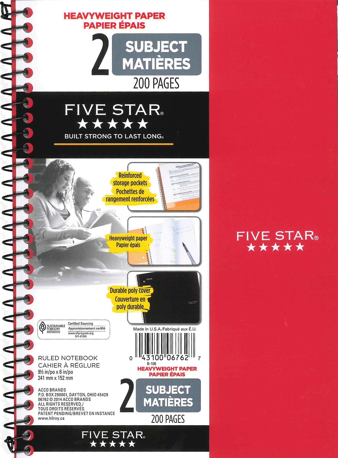 Five Star Wirebound, 1Subject Premium Heavy Weight Notebook, 91/2" X