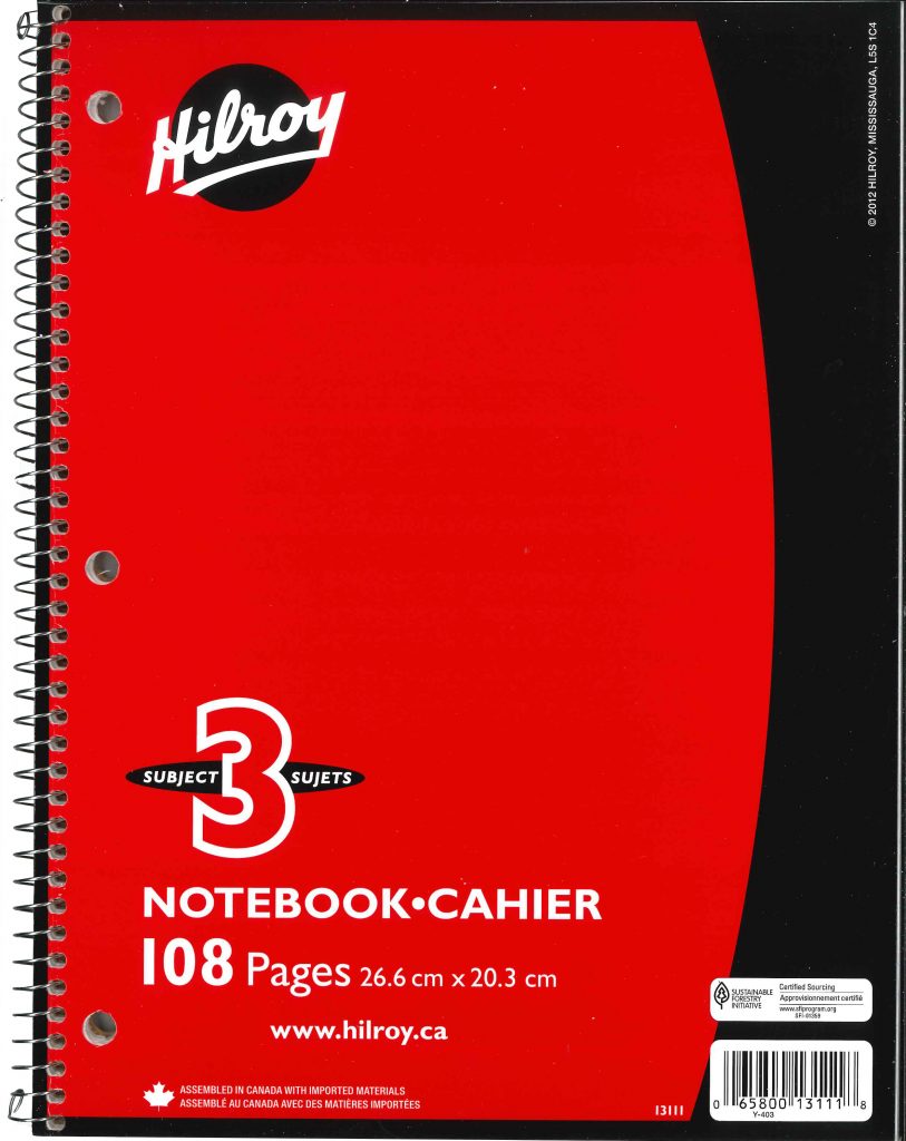 Hilroy 108pg Coil Notebook, 3 Hole With Margin, 3 Subject - ACCO Canada