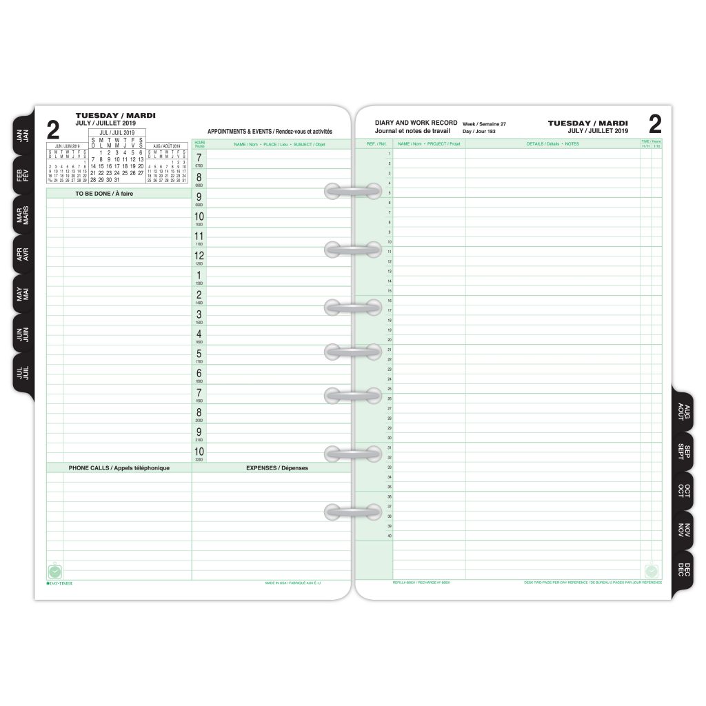 Dopp Day Timer Day-Timer® 2-Page-Per-Day Loose-Leaf Dated Refills, Recycled - Desk ...