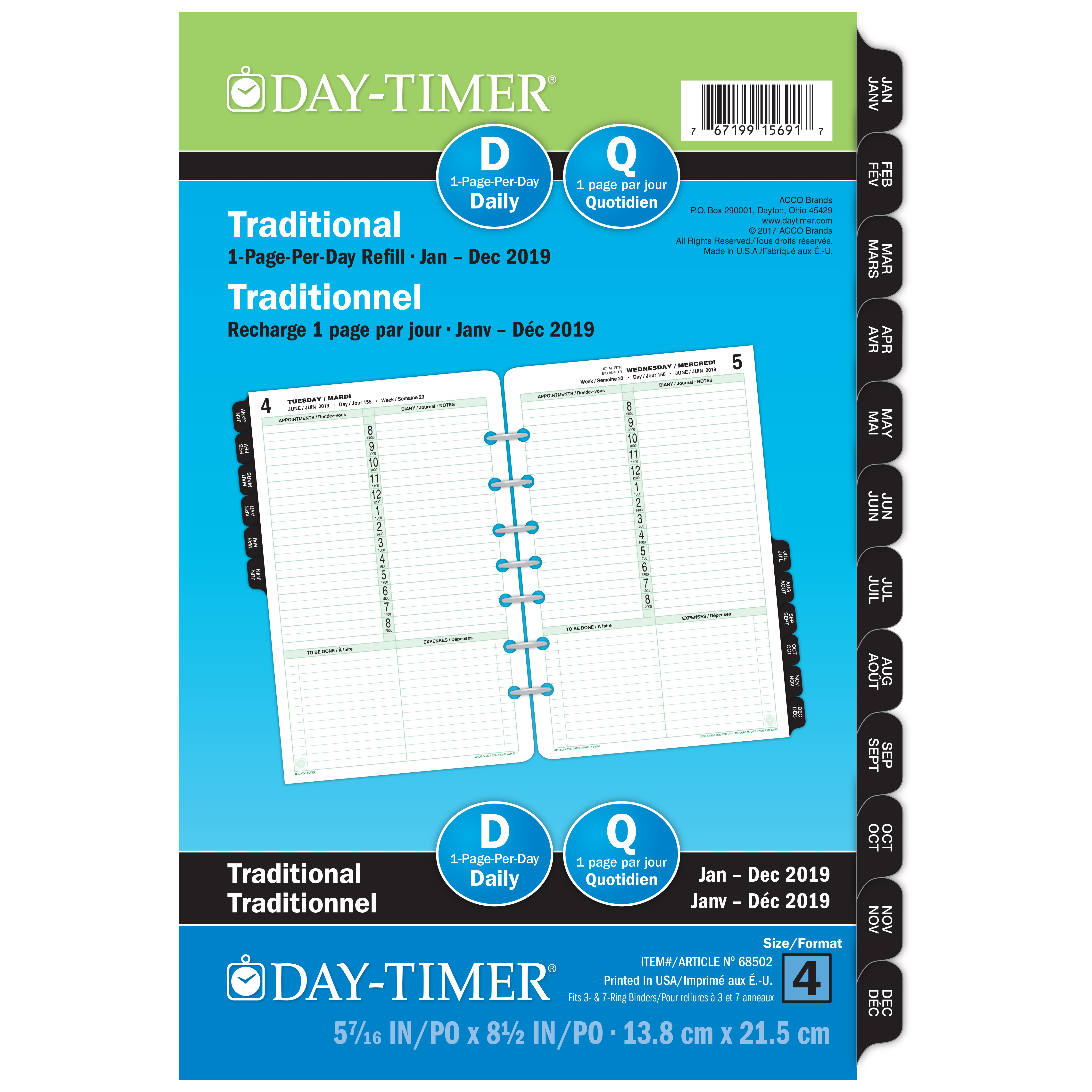 Day-Timer One Page Per Day Loose-Leaf Planner Refills, 8 1/2 x 11, Daily