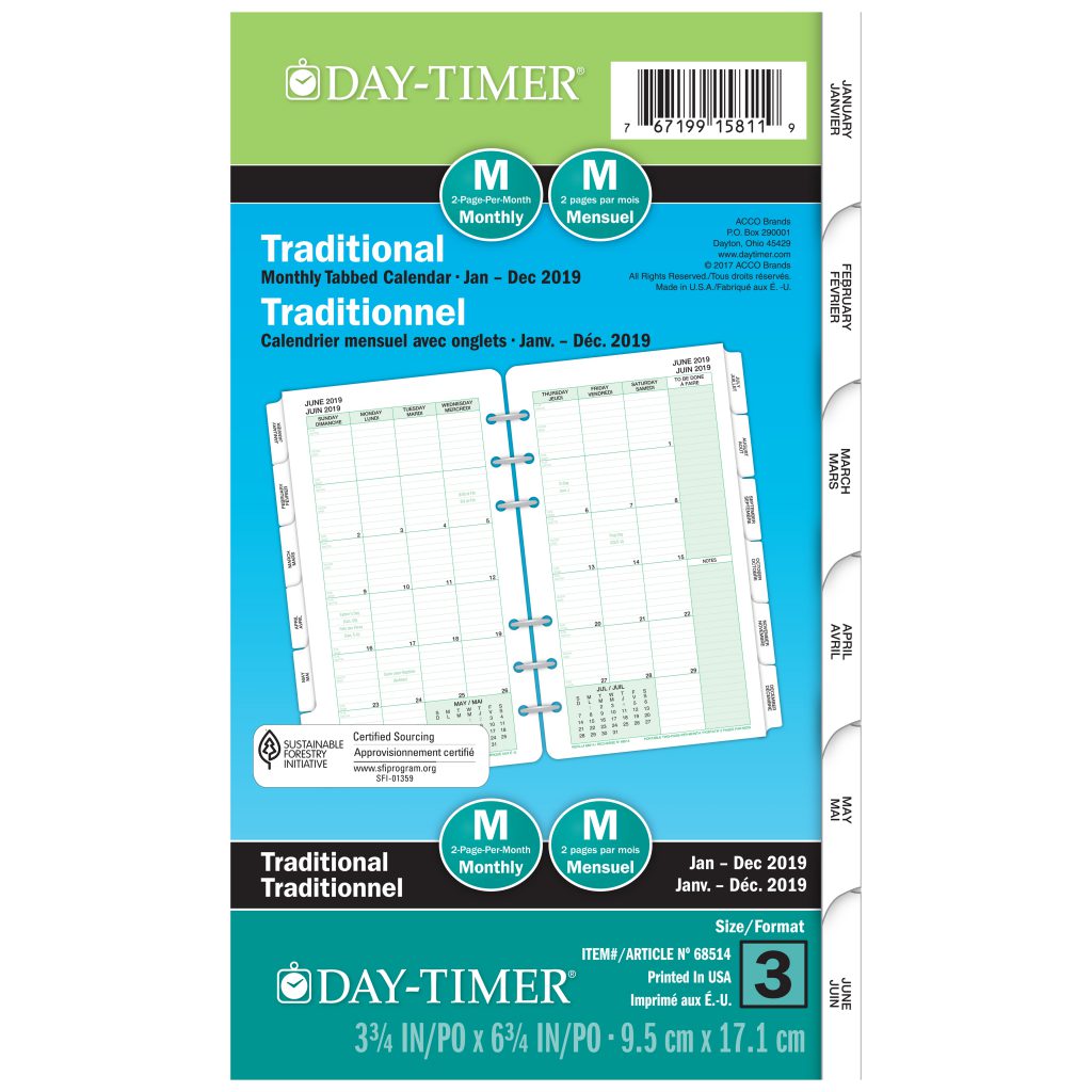 Day timer 2 page per month loose leaf dated refills recycled