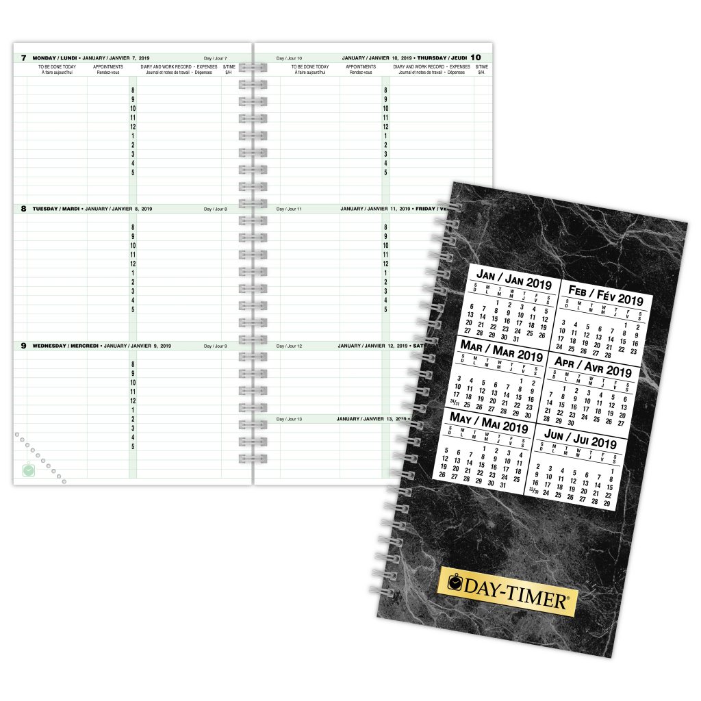 Day timer 2 page per week wire bound booklets dated refill recycled