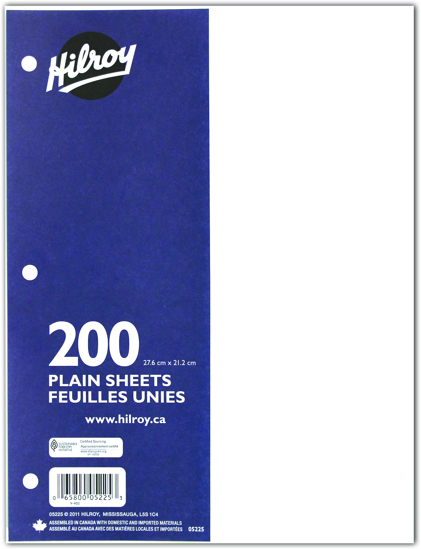 Hilroy Refill Paper, Plain, 3 Holes, 10-7/8 X 8-3/8 Inches, 200