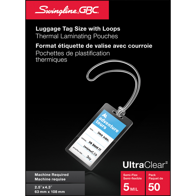 UltraClear™ Thermal Laminating Pouches 5Mil Luggage Tag Size (w/loops