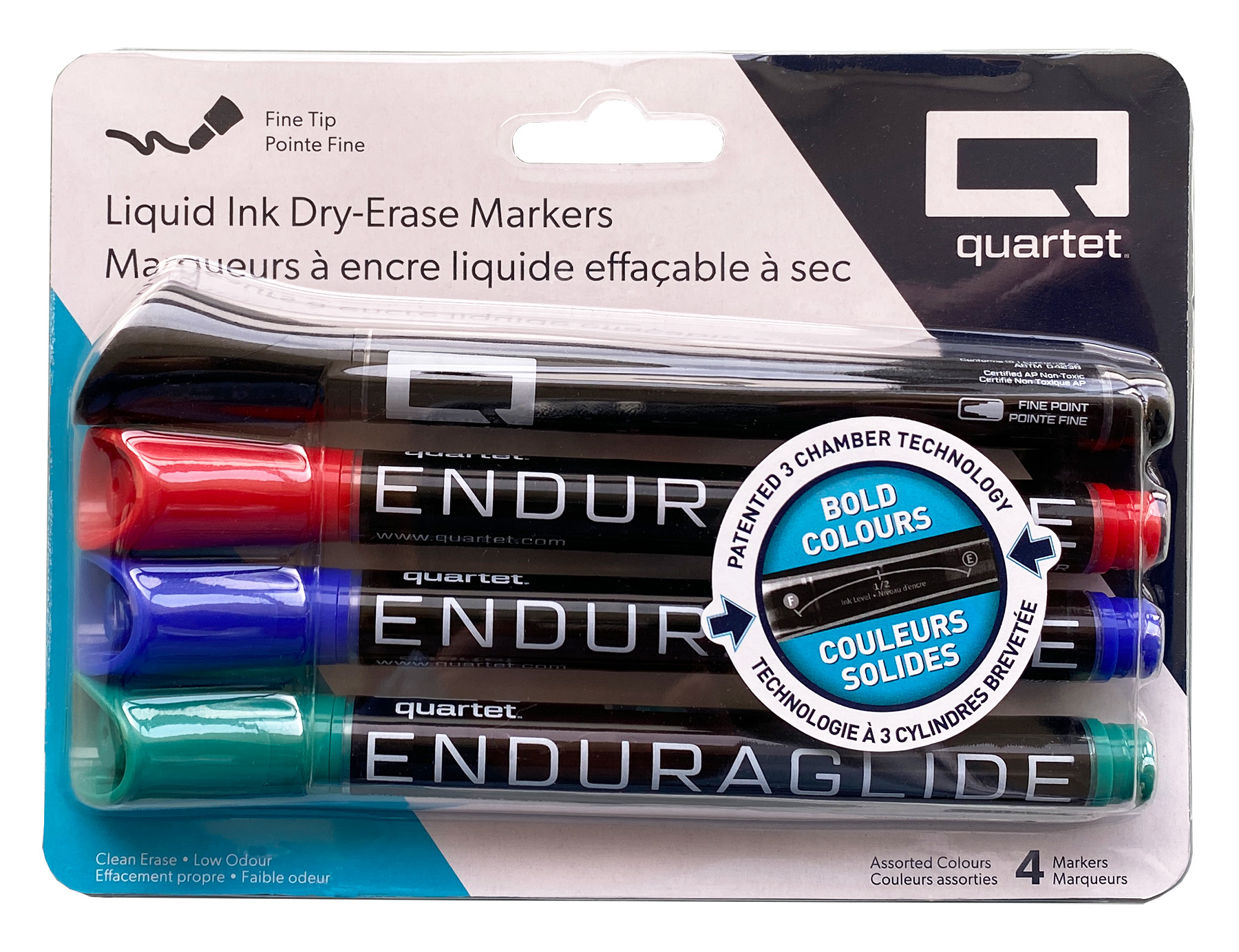 Quartet® EnduraGlide® DryErase Markers, Fine Tip, Assorted 4Pack