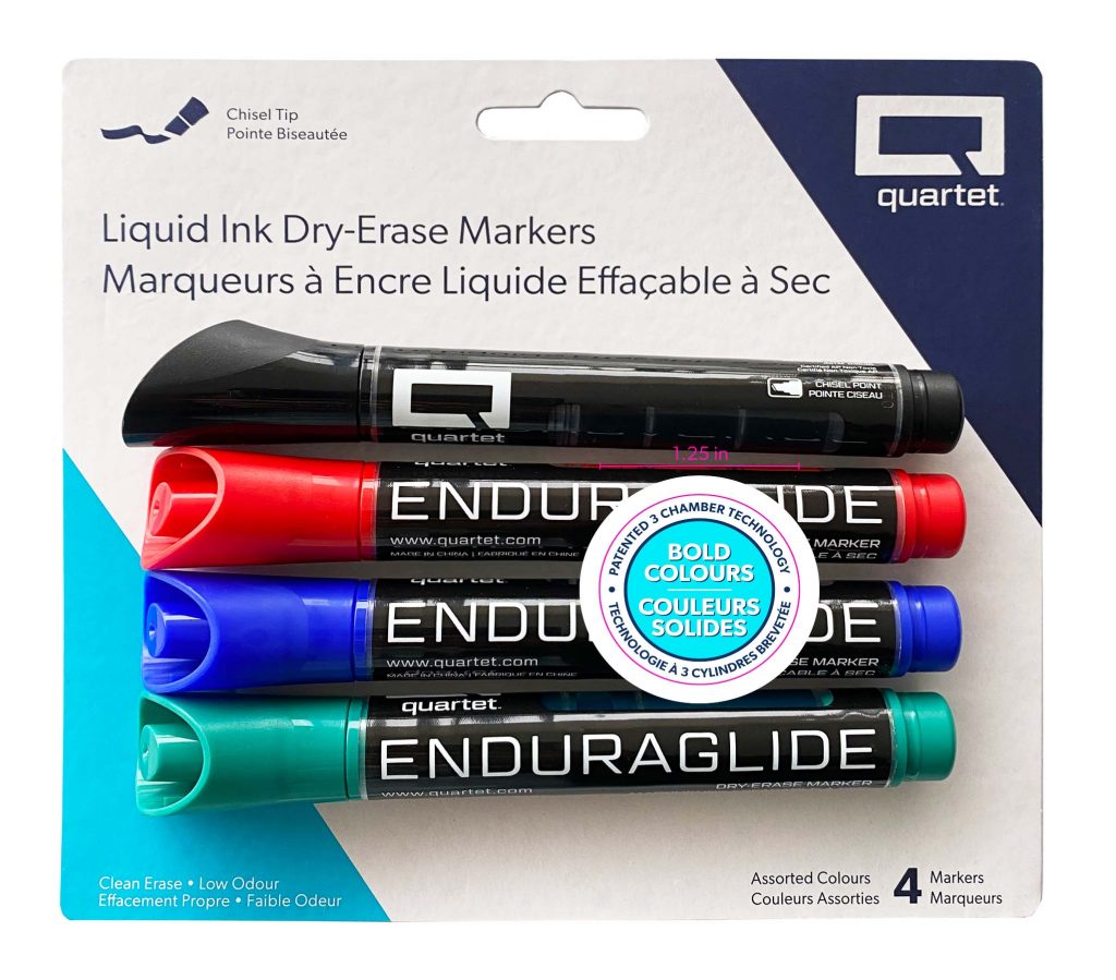 Quartet® EnduraGlide® DryErase Markers, Chisel Tip, Assorted 4Pack