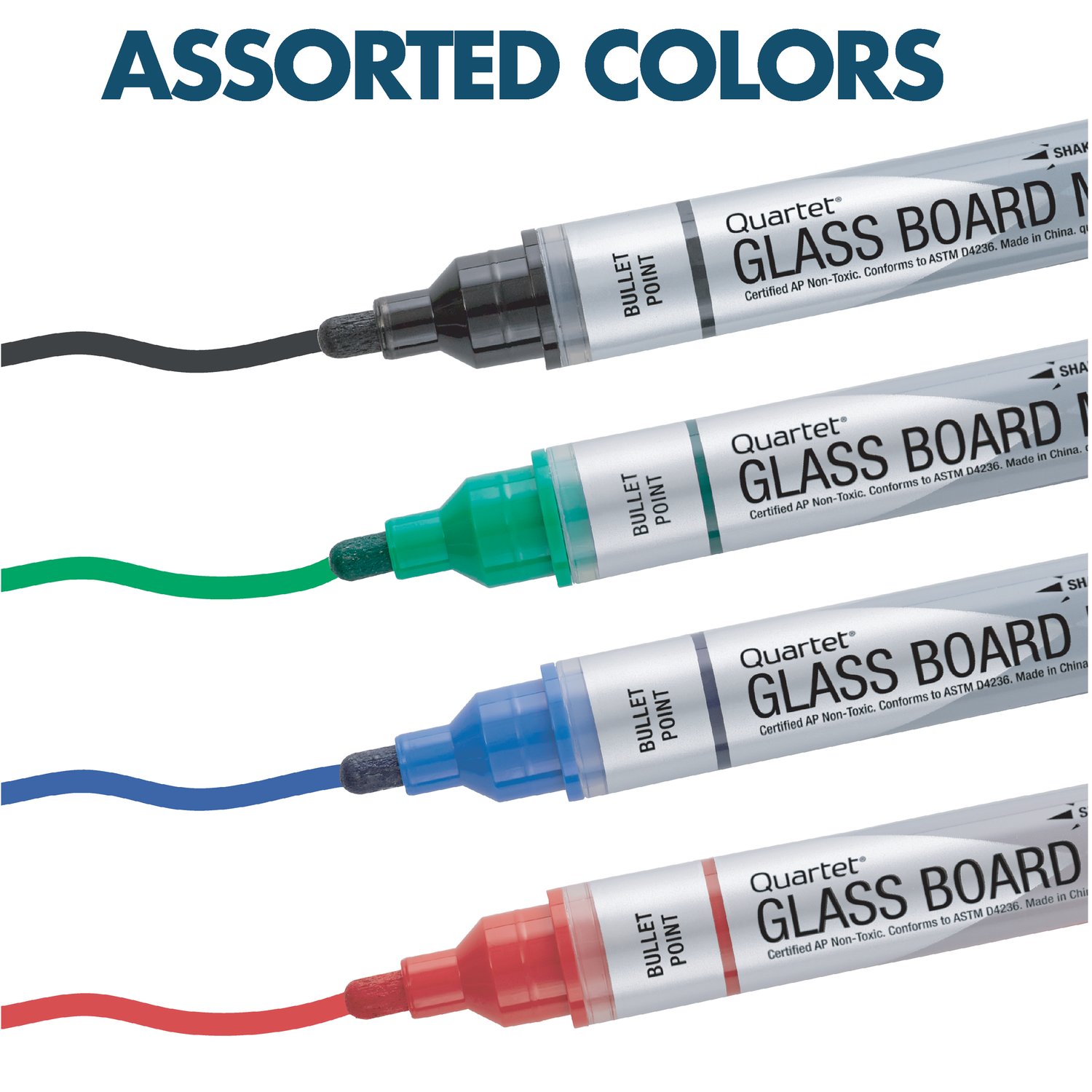 Quartet® Premium Glass Board Markers, Bullet Tip, Assorted 4Pack