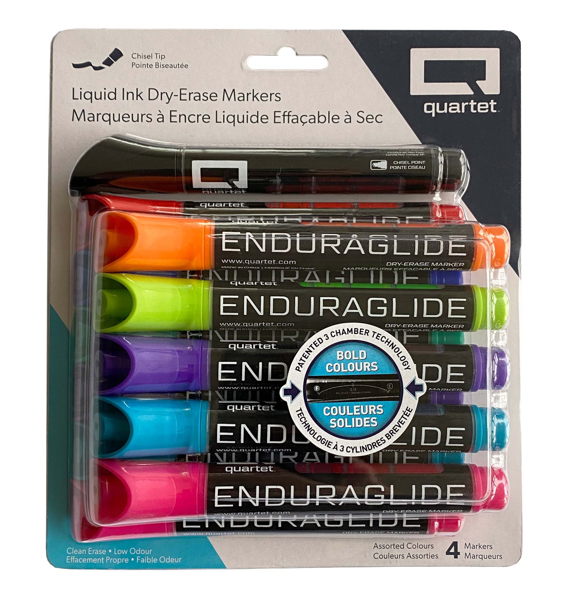 Quartet® EnduraGlide® Dry-Erase Markers, Chisel Tip, Assorted 12