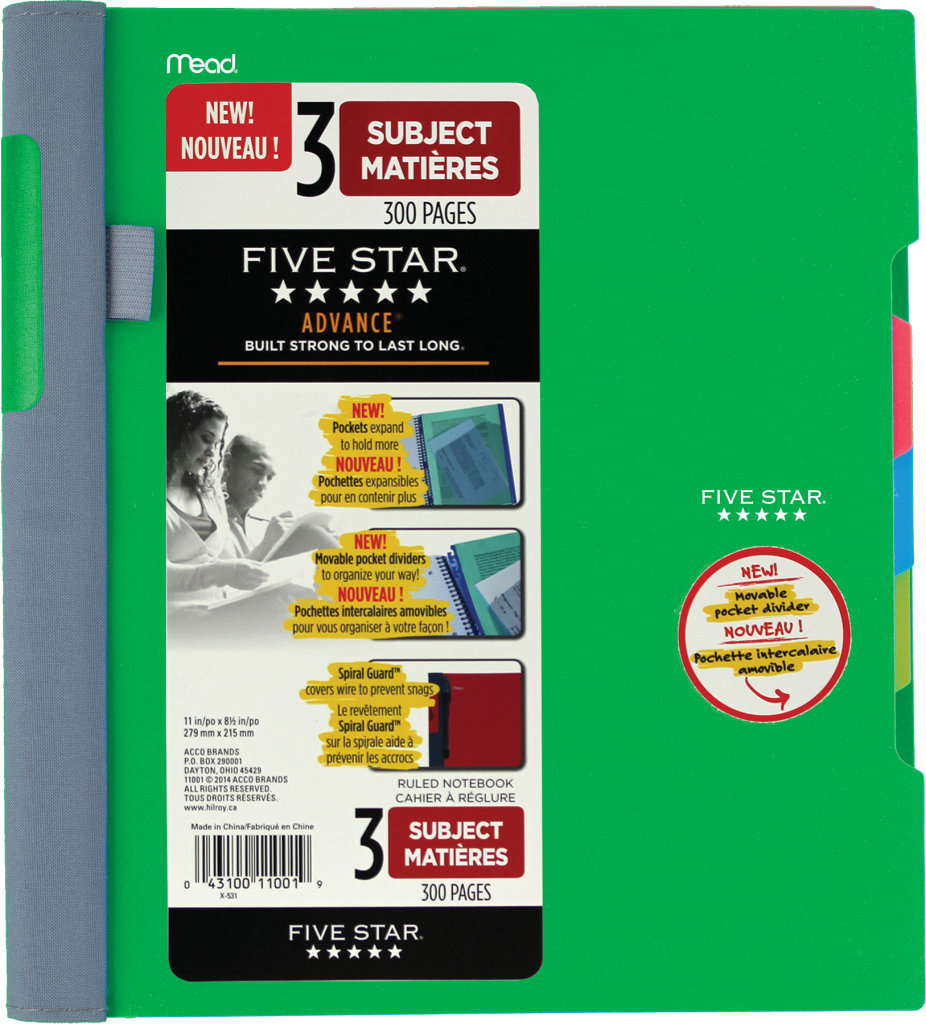 FIVE STAR ADVANCE 3SUBJECT NOTEBOOK, 101/8" X 11", 150 SHEETS ACCO