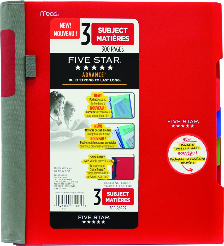 FIVE STAR ADVANCE 3SUBJECT NOTEBOOK, 101/8" X 11", 150 SHEETS ACCO