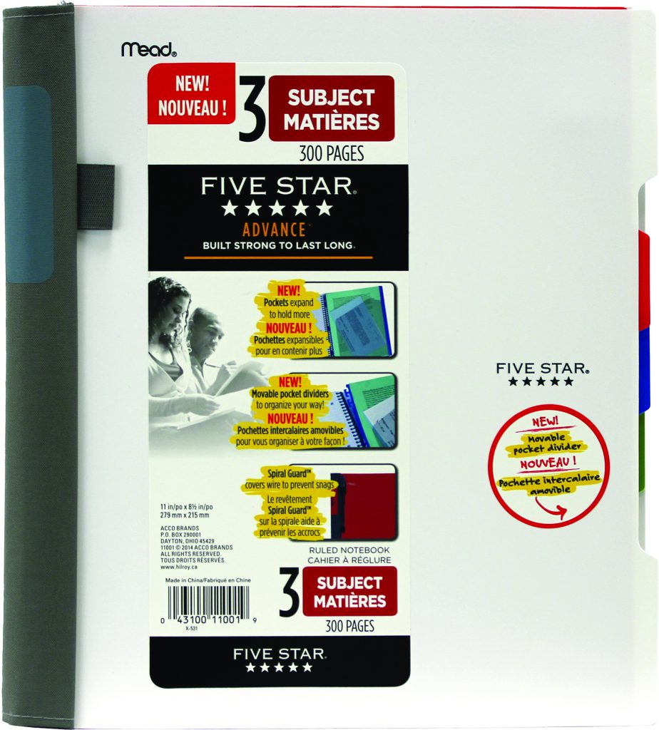 FIVE STAR ADVANCE 3SUBJECT NOTEBOOK, 101/8" X 11", 150 SHEETS ACCO