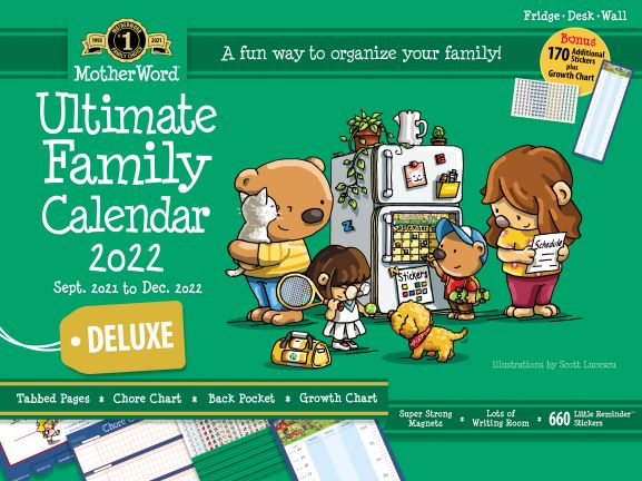 DDTB112821 Sept 2020-Dec 2021 Tabbed Version 16-Month MotherWord Ultimate Family Wall Calendar 12 x 21.5 Inches English