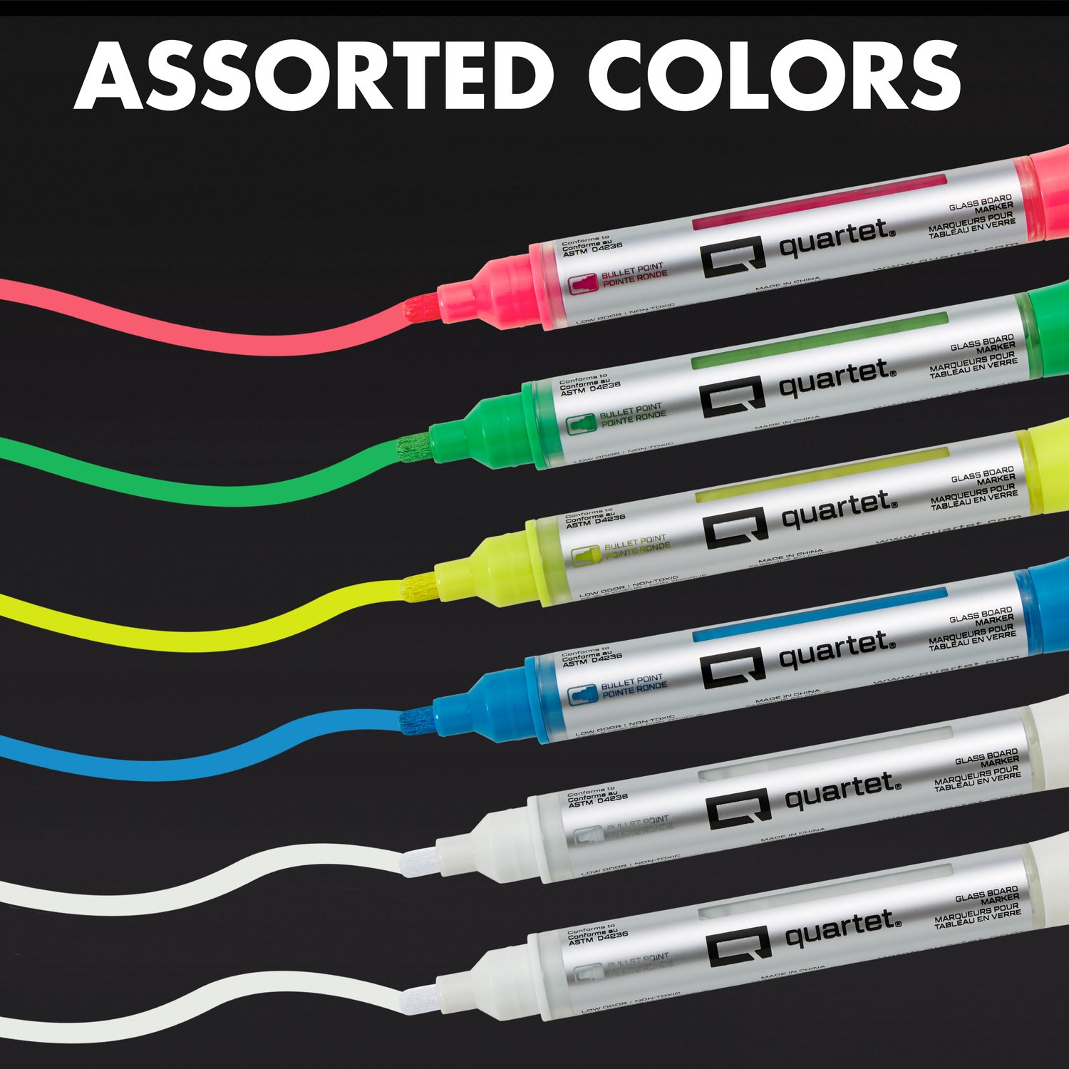 Quartet® Premium Glass Board DryErase Markers, White and Neon ACCO