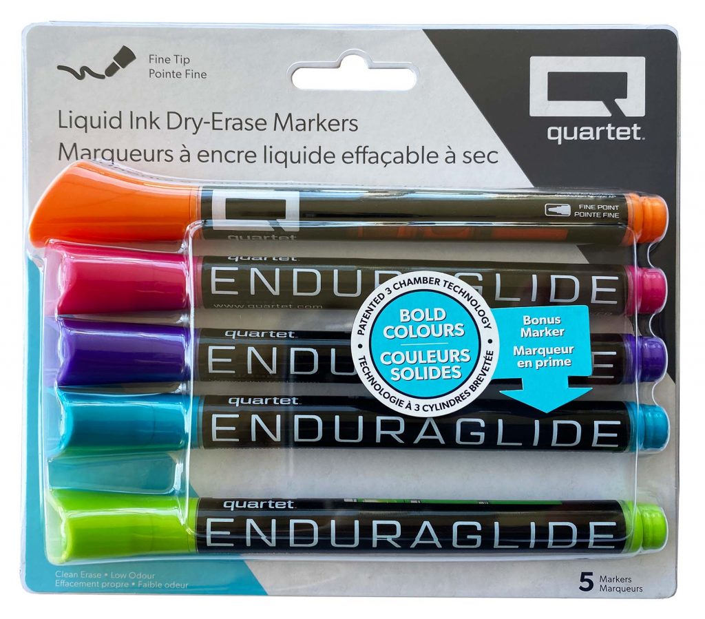 Quartet® EnduaGlide® DryErase Markers, Fine Tip, Assorted, 5Pack