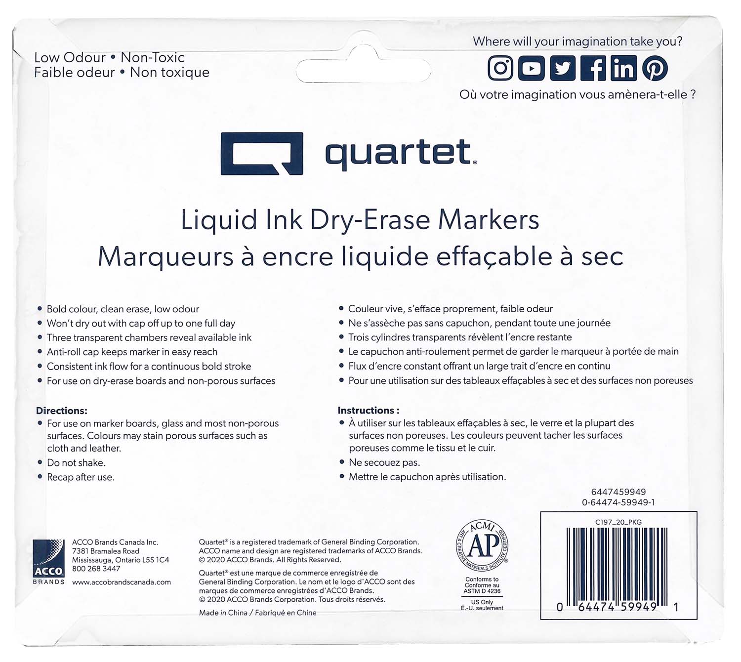 Quartet® EnduaGlide® DryErase Markers, Fine Tip, Assorted, 5Pack